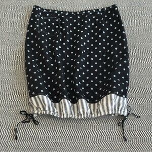 Solitaire Polka Dot Linen Skirt Sz L Drawstring Striped Bubble Hem Black White